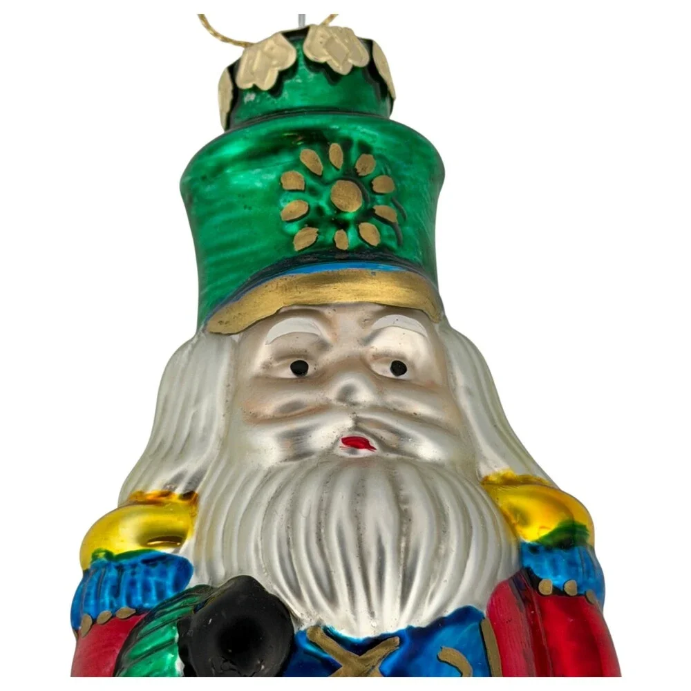 6" Santa Soldier Christmas Ornament Blown Glass Tree Guard Hand Painted VTG - Picture 3 of 8
